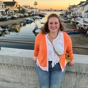 Talbots XL Petite sweater orange and light pink cardigan button detail